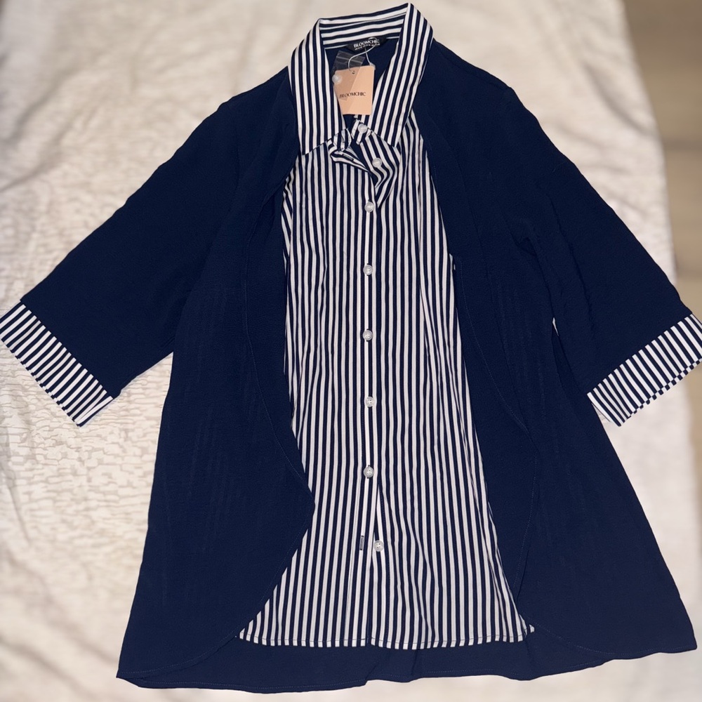 BloomChic Navy Blue Striped Blazer
